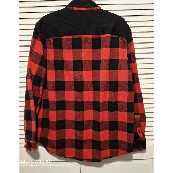 American Eagle Mens XL Red & Black Buffalo Plaid Flannel Shirt Shacket Durable O - Picture 4 of 7